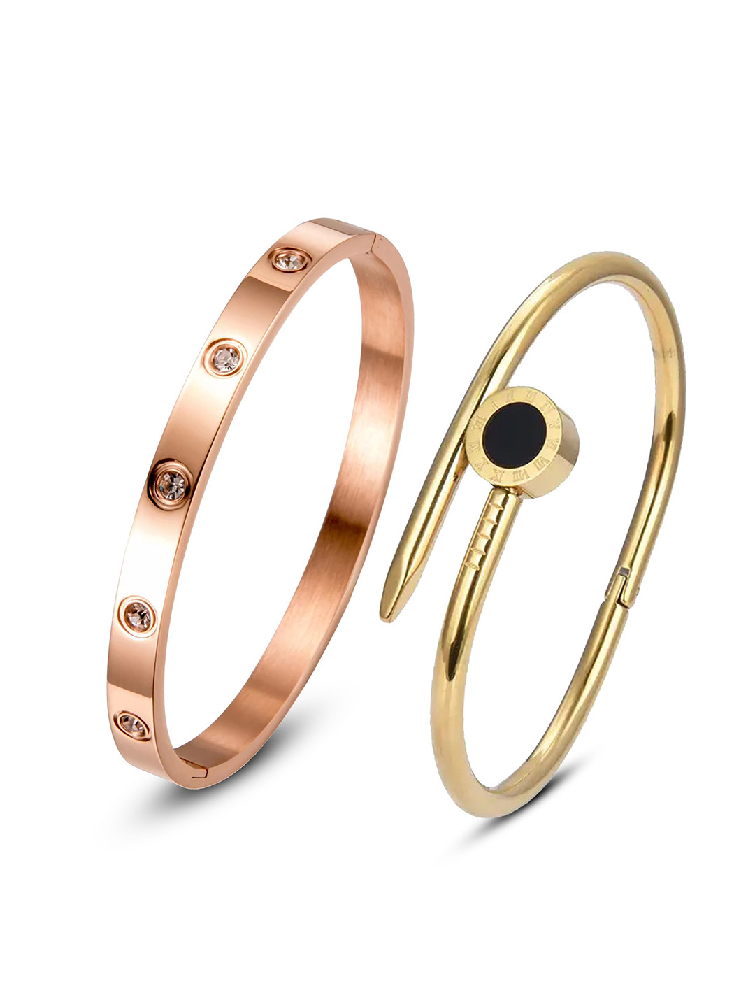 DIVASTRI Women Pack Of 2 Rose Gold-Plated American Diamond Antique Kada Bracelet