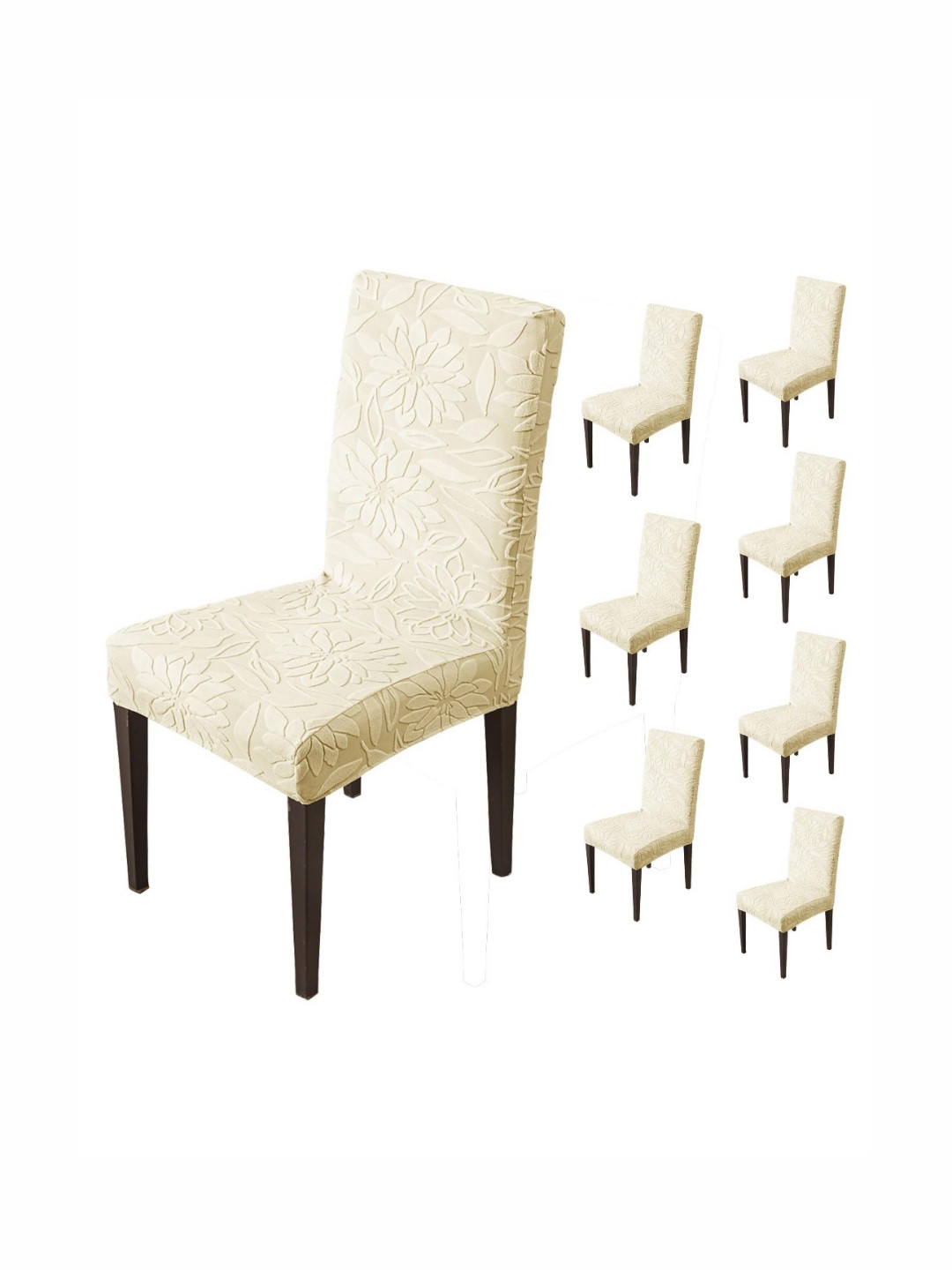 HOUSE OF QUIRK Beige 8 Pieces Floral Waterproof Dining Chair Covers