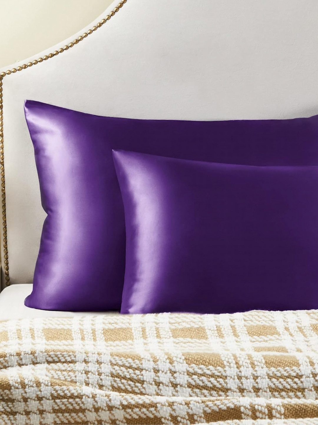 DEHMAN Purple 2 Pieces Pure Silk Square Pillow Covers