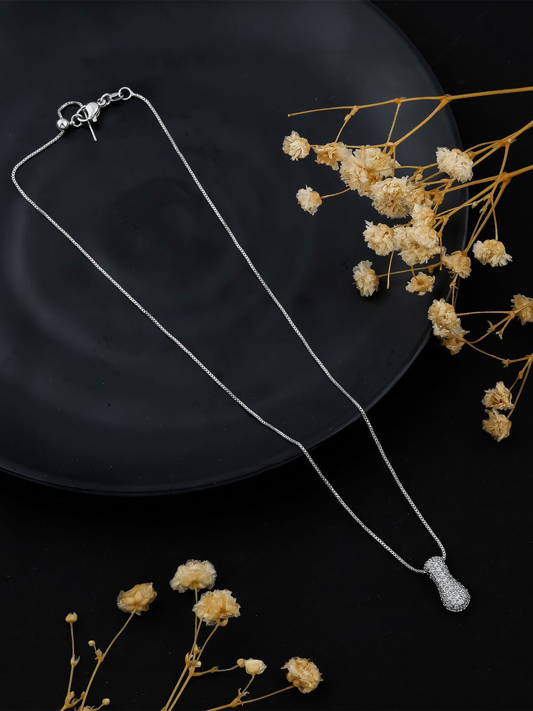 SKY SHOPPERS Unisex Silver-Plated Cubic Zirconia Studded I Alphabet Initial Chain