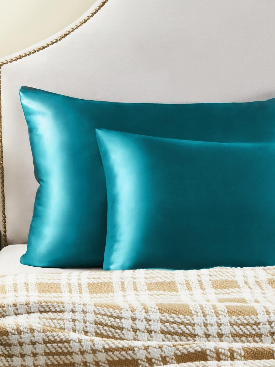 DEHMAN Teal 2 Pieces Pure Silk Square Pillow Covers