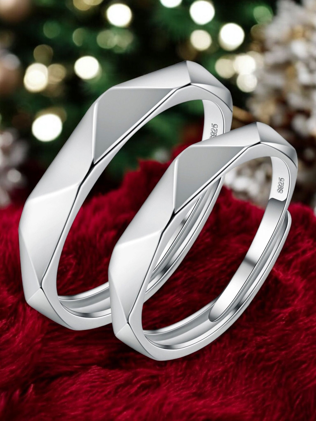 Nilu's Collection Set Of 2 925 Sterling Silver Plated Adjustable Couple Ring