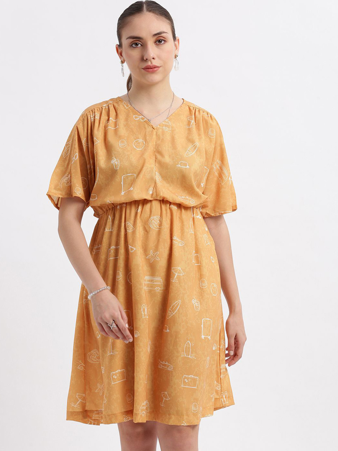 Grit and Flair Women Ethnic Motifs Printed Blouson Dress