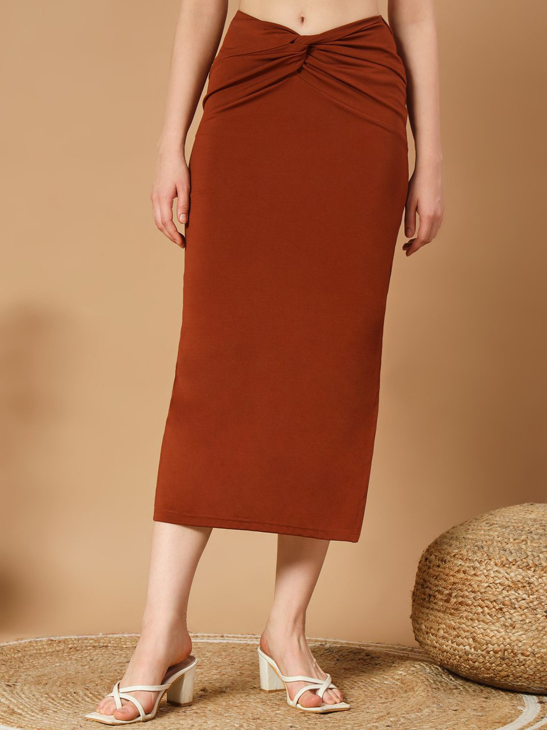 BAESD Women Twist Waist Split Thigh Pencil Midi Skirt