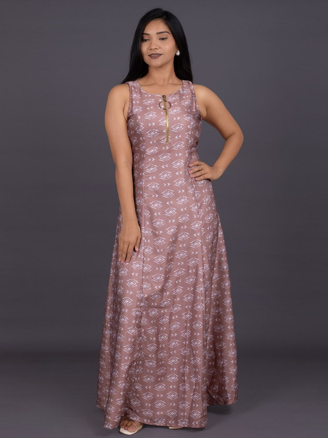 La Aimee Print Satin A-Line Maxi Dress