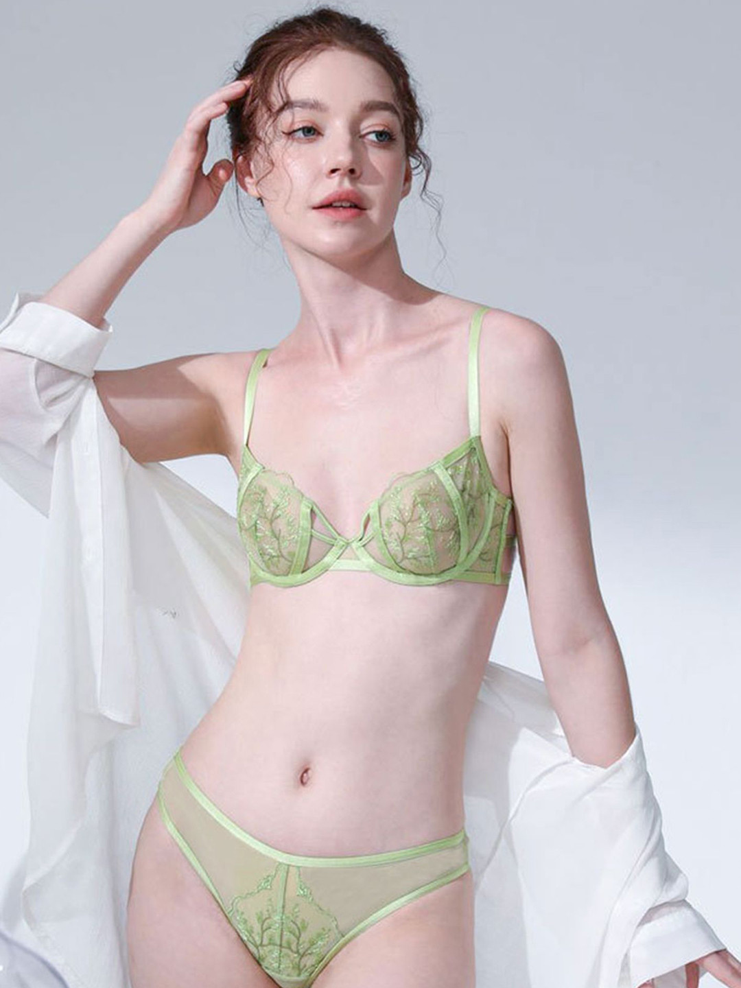 LULU & SKY Embroidered Lingerie Set CL-9296-GREEN