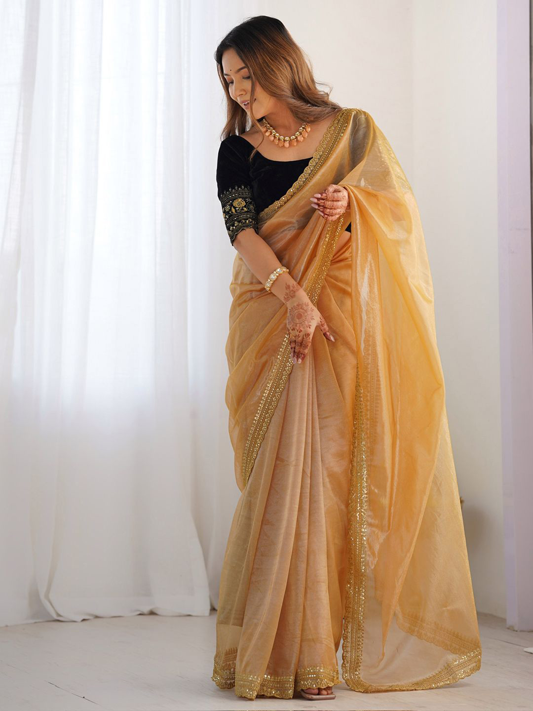 Satrani Sequinned Shimmer Net Saree