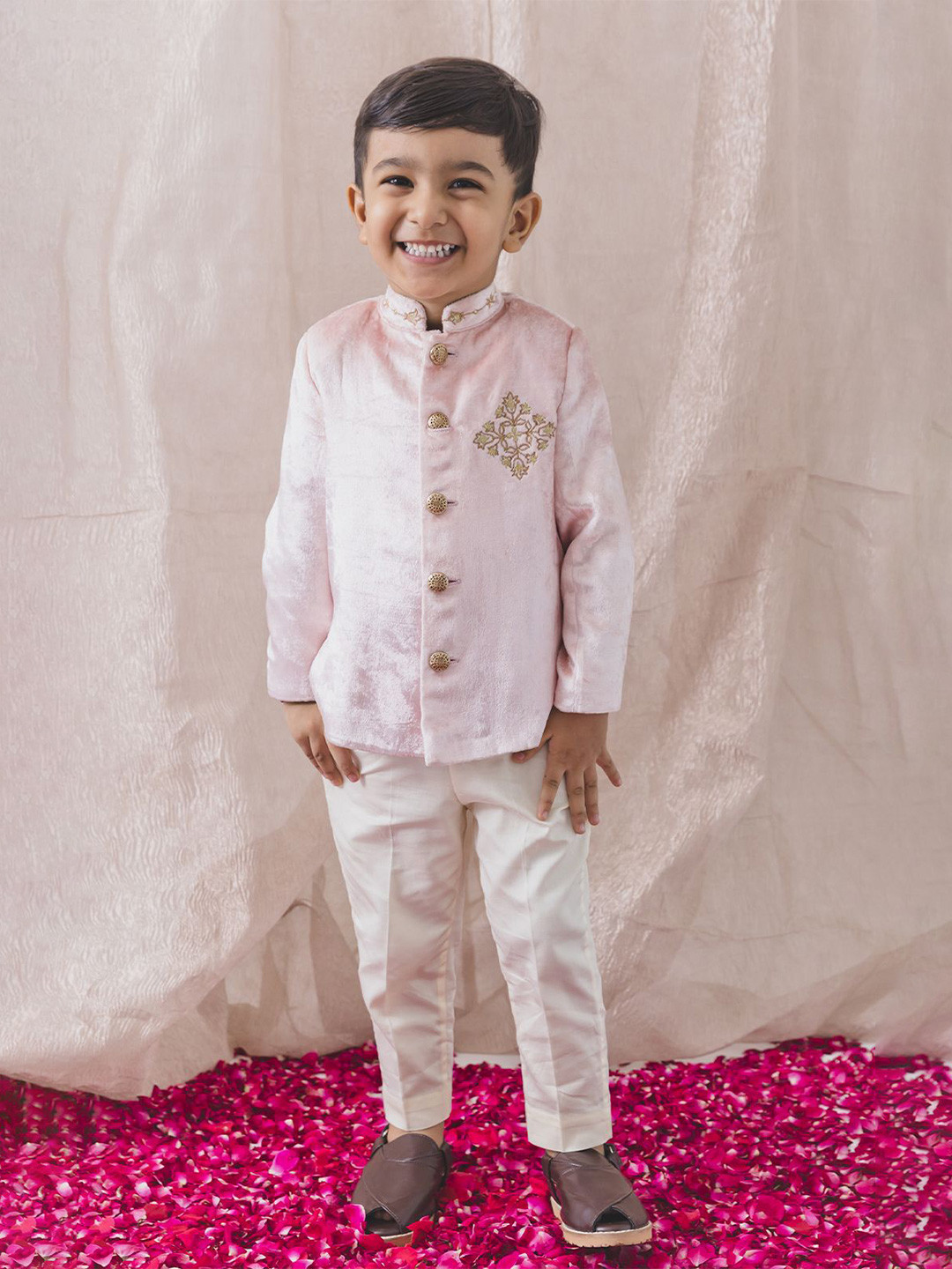 Tiber Taber Boys Embroidered Single-Breasted Two-Piece Suit