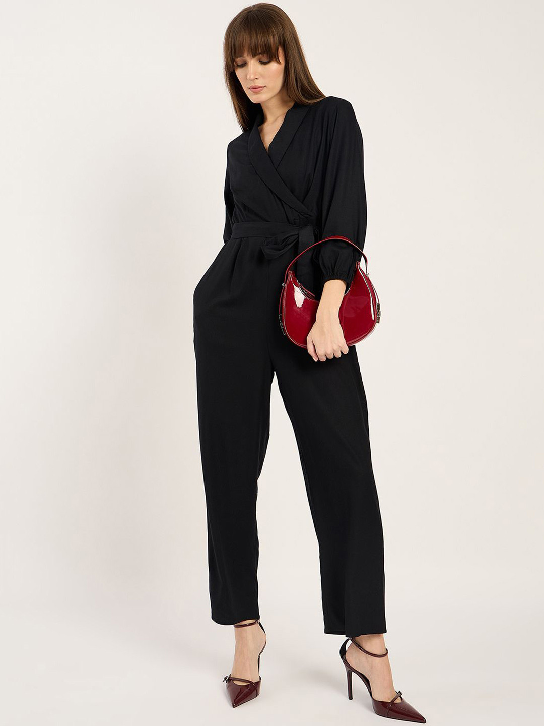 FEMMELLA Shawl Neck Basic Jumpsuit