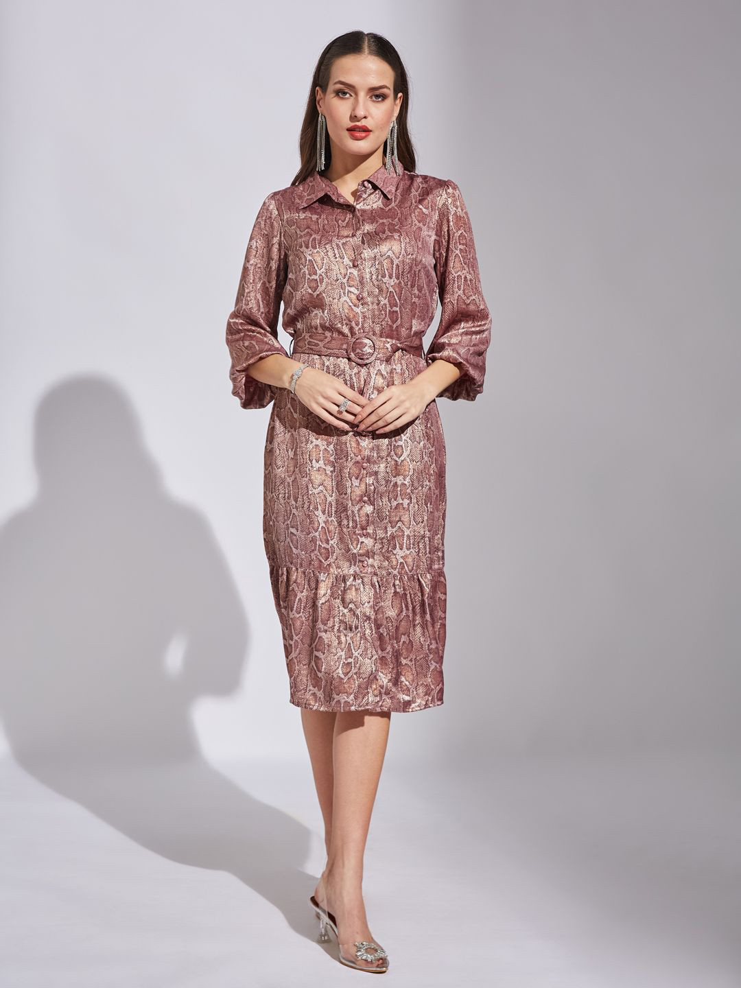Latin Quarters Women Ethnic Motifs Print Shirt Midi Dress