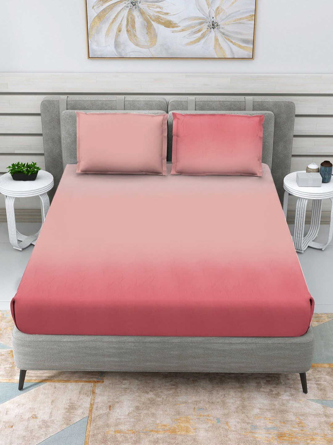 Myntra Elegant Homes Peach Cotton 250 TC King Fine Bedsheet with 2 Pillow Covers-108 x 108 inches