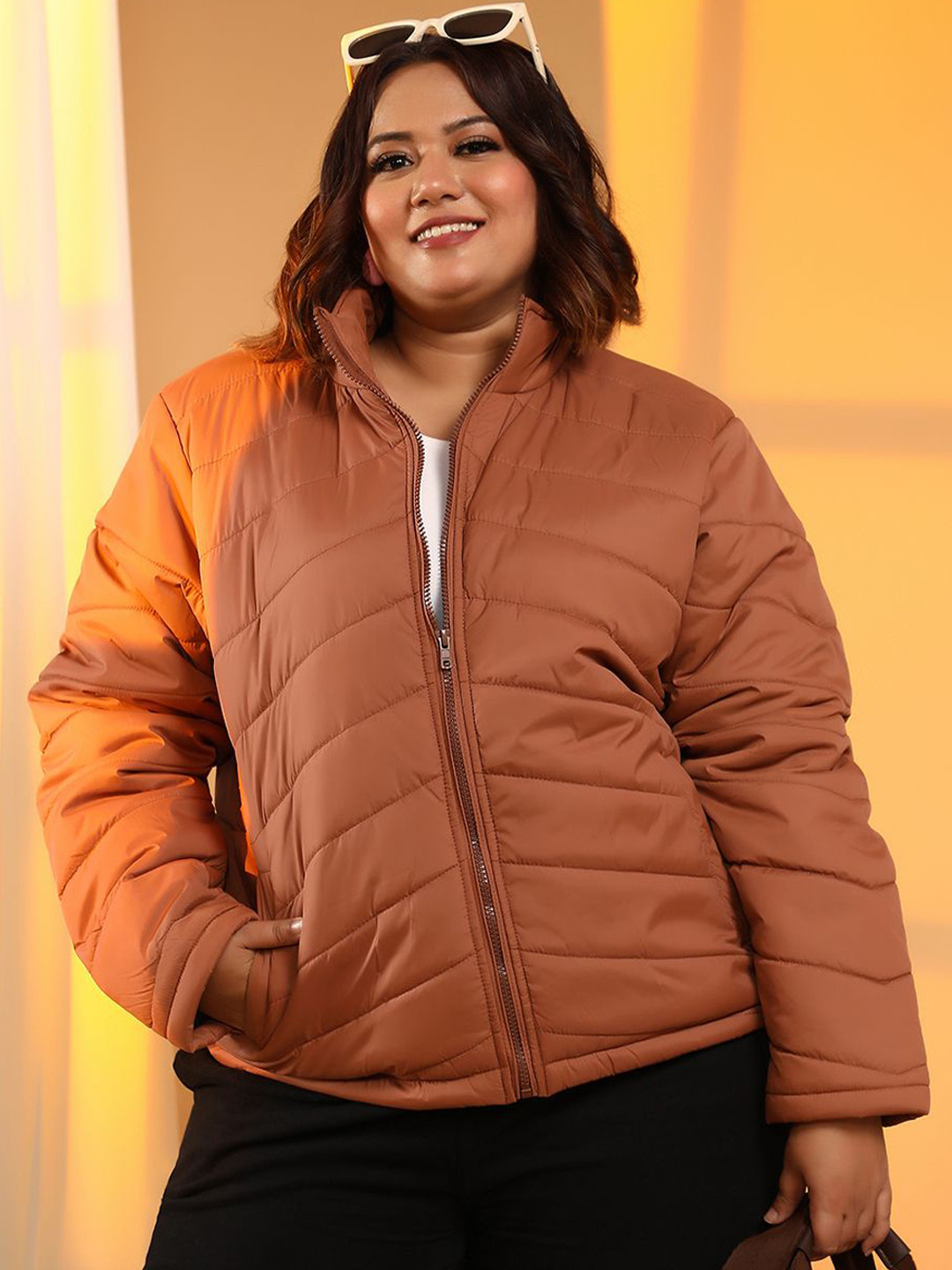 Instafab Plus Women Solid Lightweight Plus Size Padded Jacket