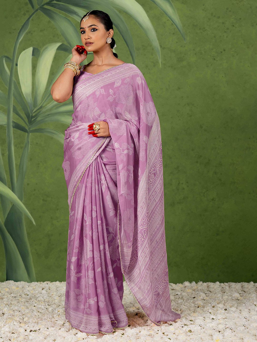 KALINI Floral Beads and Stones Poly Chiffon Saree