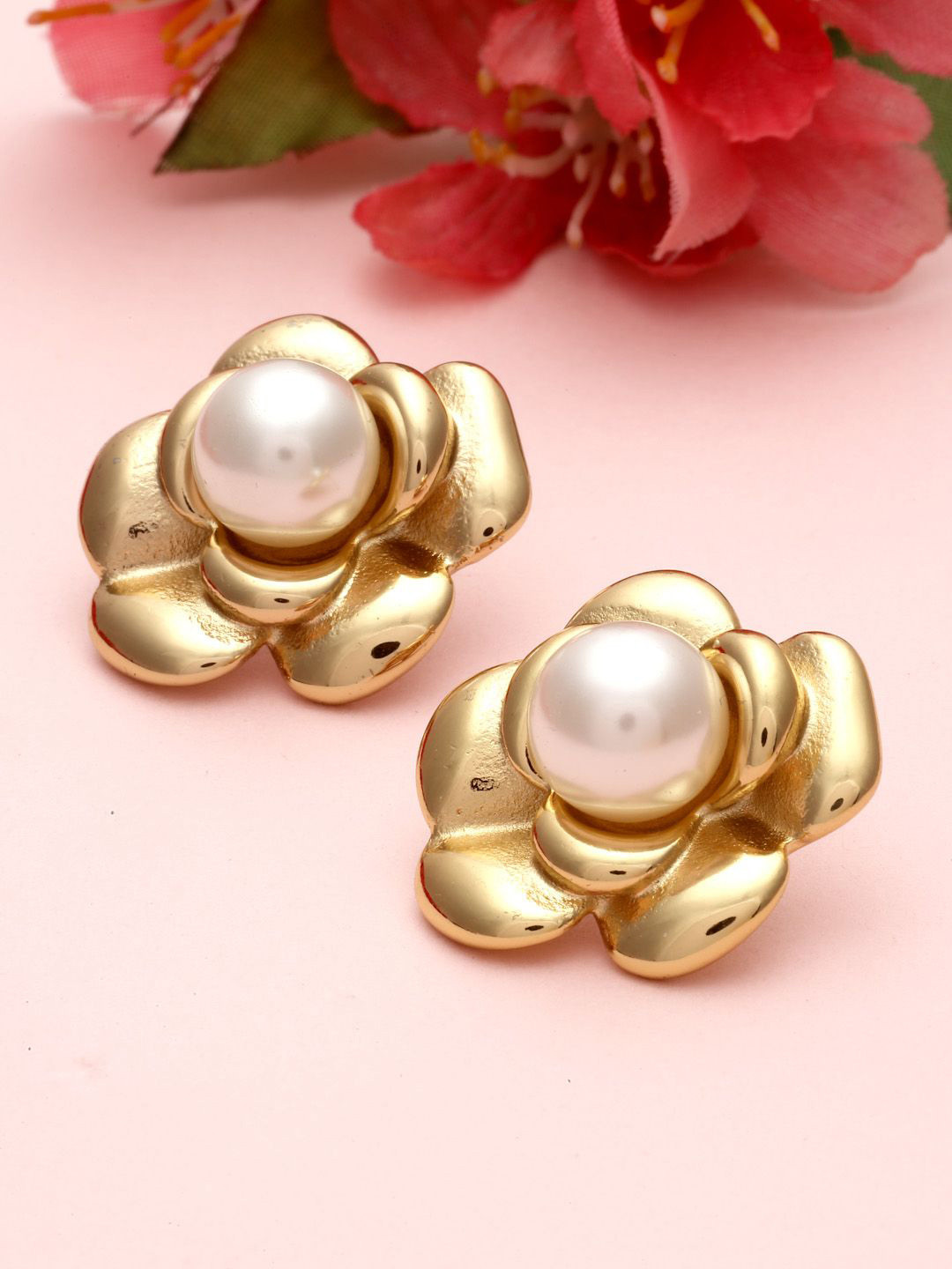 VOGUE PANASH 18KT Gold Plated Stainless Steel Tarnish-Free Waterproof Pearl Studs