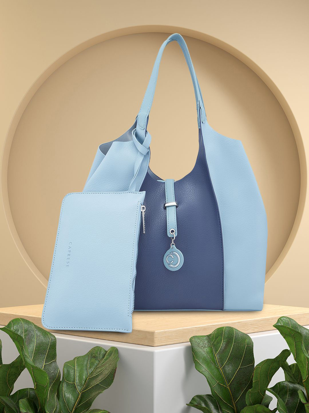 Caprese PU Structured Hobo Bag with Cut Work