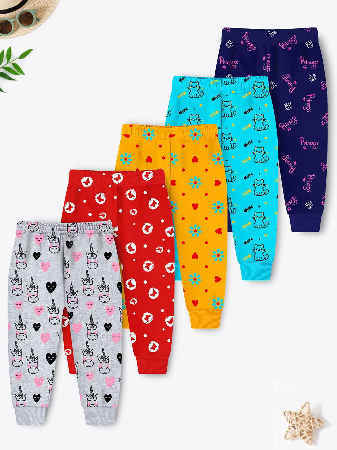 YK X Trampoline Infants Pack Of 5 Graphic Printed Cotton Joggers