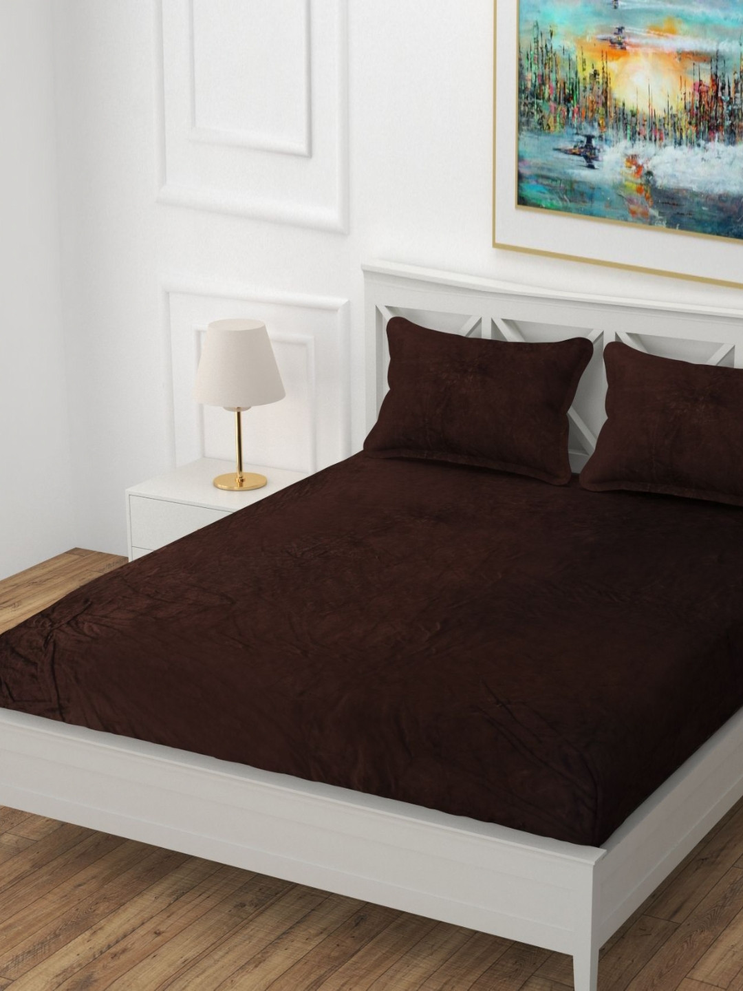 BLUEDOT Brown Velvet Flannel Warm Fitted King Bedsheet Set