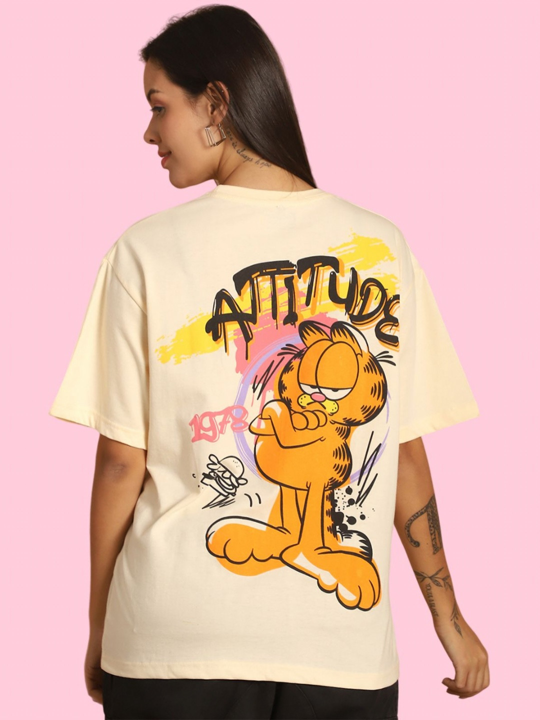 Tromko Women Garfiled Graphic Printed Round Neck Cotton Oversized T-shirt