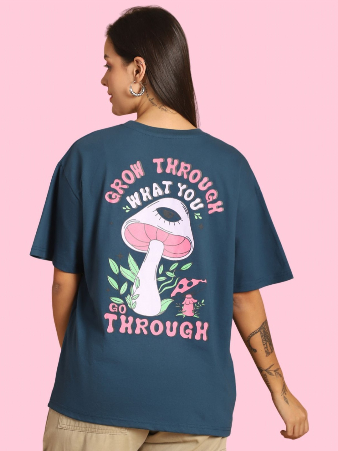 Tromko Women Graphic Printed Round Neck Cotton Oversized T-shirt