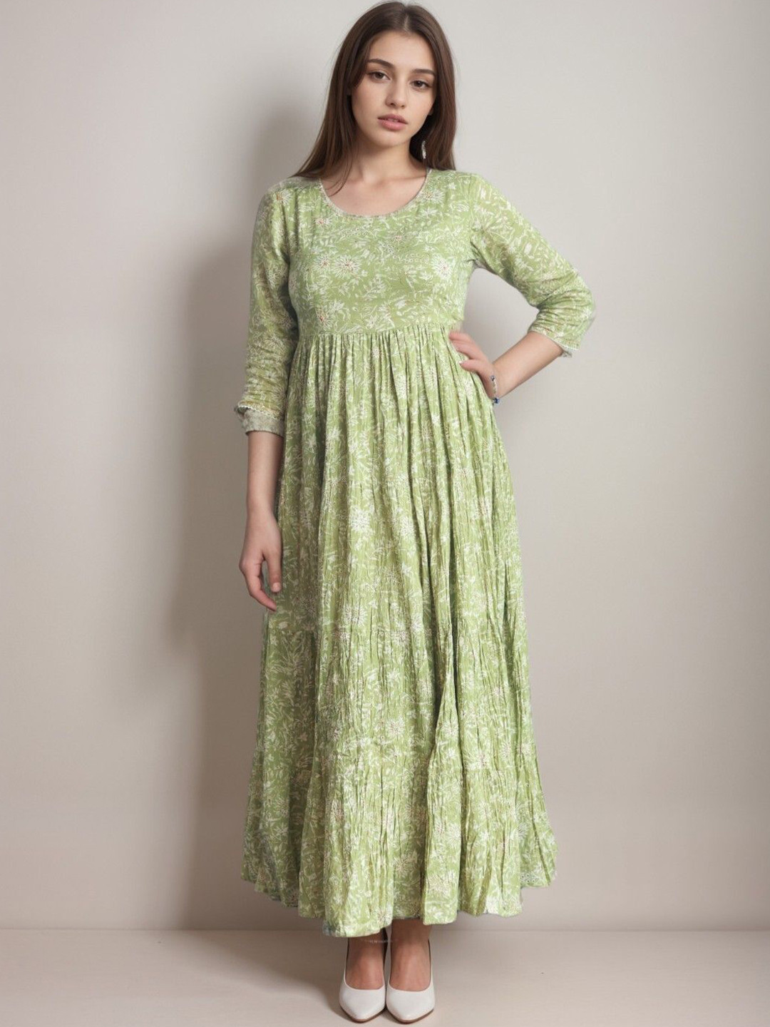 CUSTARD Floral Print Layered A-Line Maxi Dress