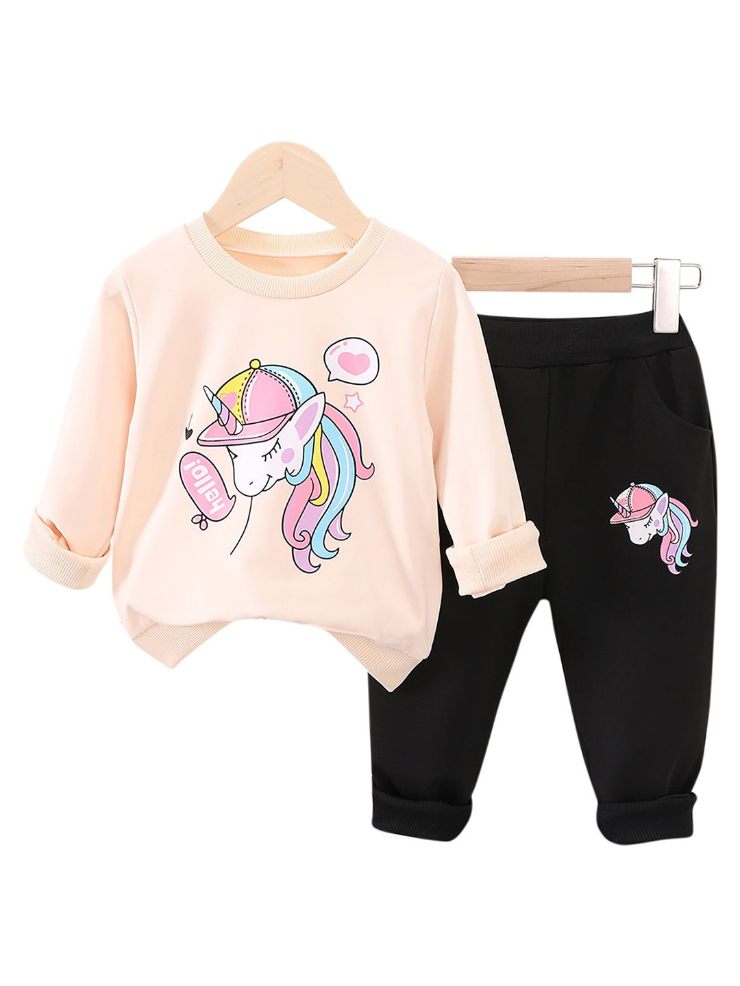 StyleCast x Revolte Girls Beige & Black Printed T-shirt with Pyjamas