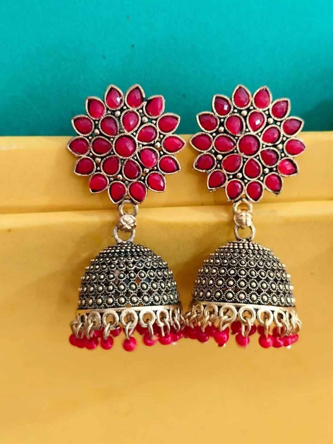 JMBW INTERNATIONAL Gold-Plated Stone Studded Big Round Jhumkas