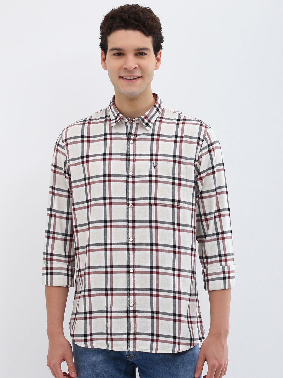 Allen Solly Men Custom Spread Collar Tartan Checked Cotton Casual Shirt