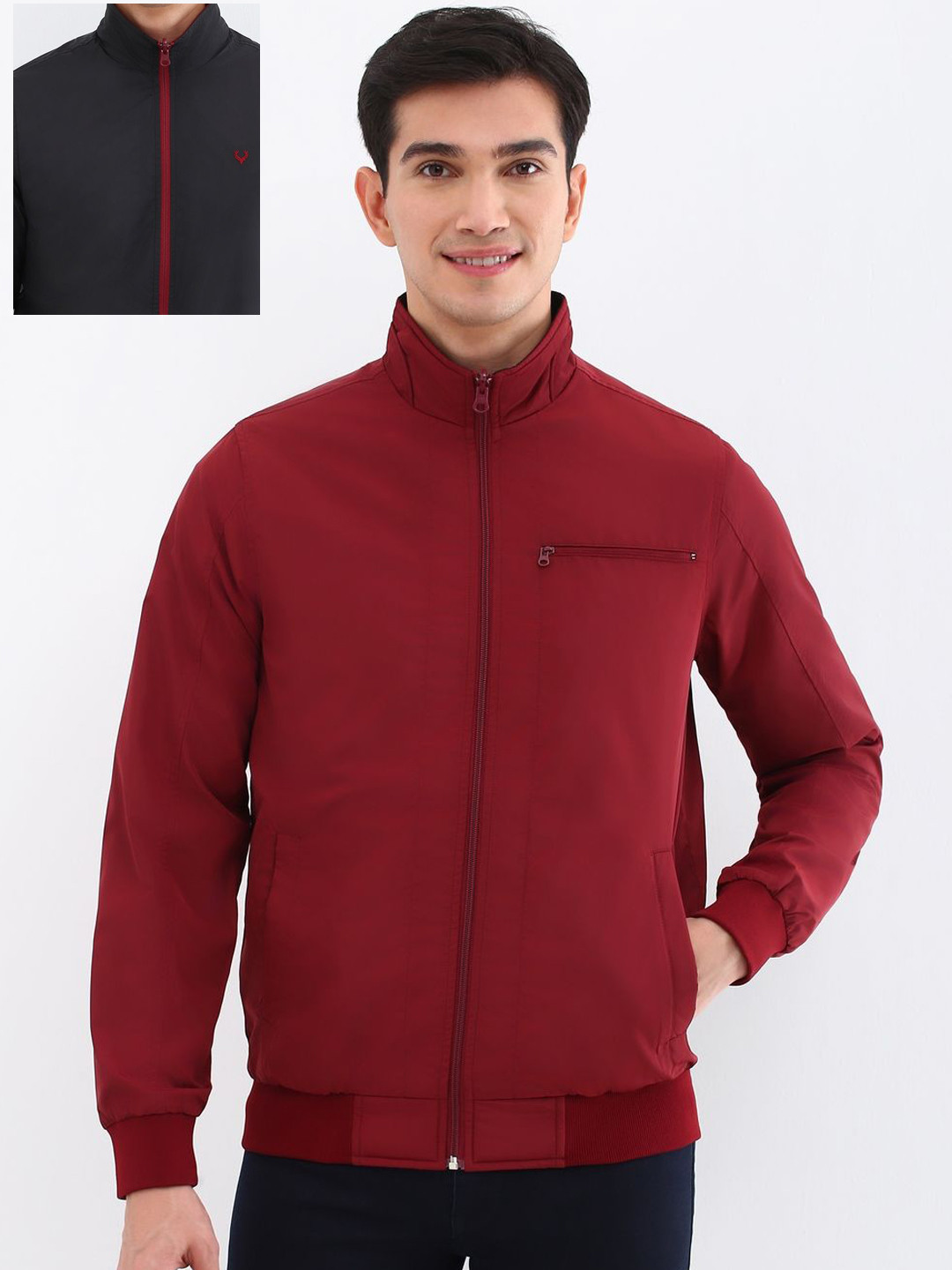 Allen Solly Men Mock Collar Solid Casual Bomber Jacket