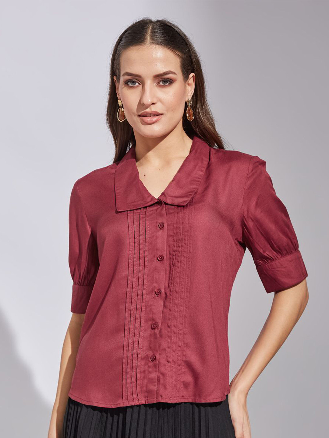Latin Quarters Women Relaxed Fit Spread Collar Solid Casual Shirt
