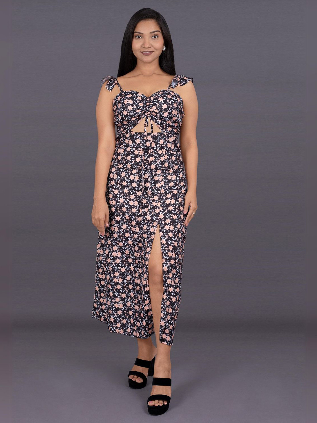 La Aimee Floral Print Cape Sleeve Maxi Dress