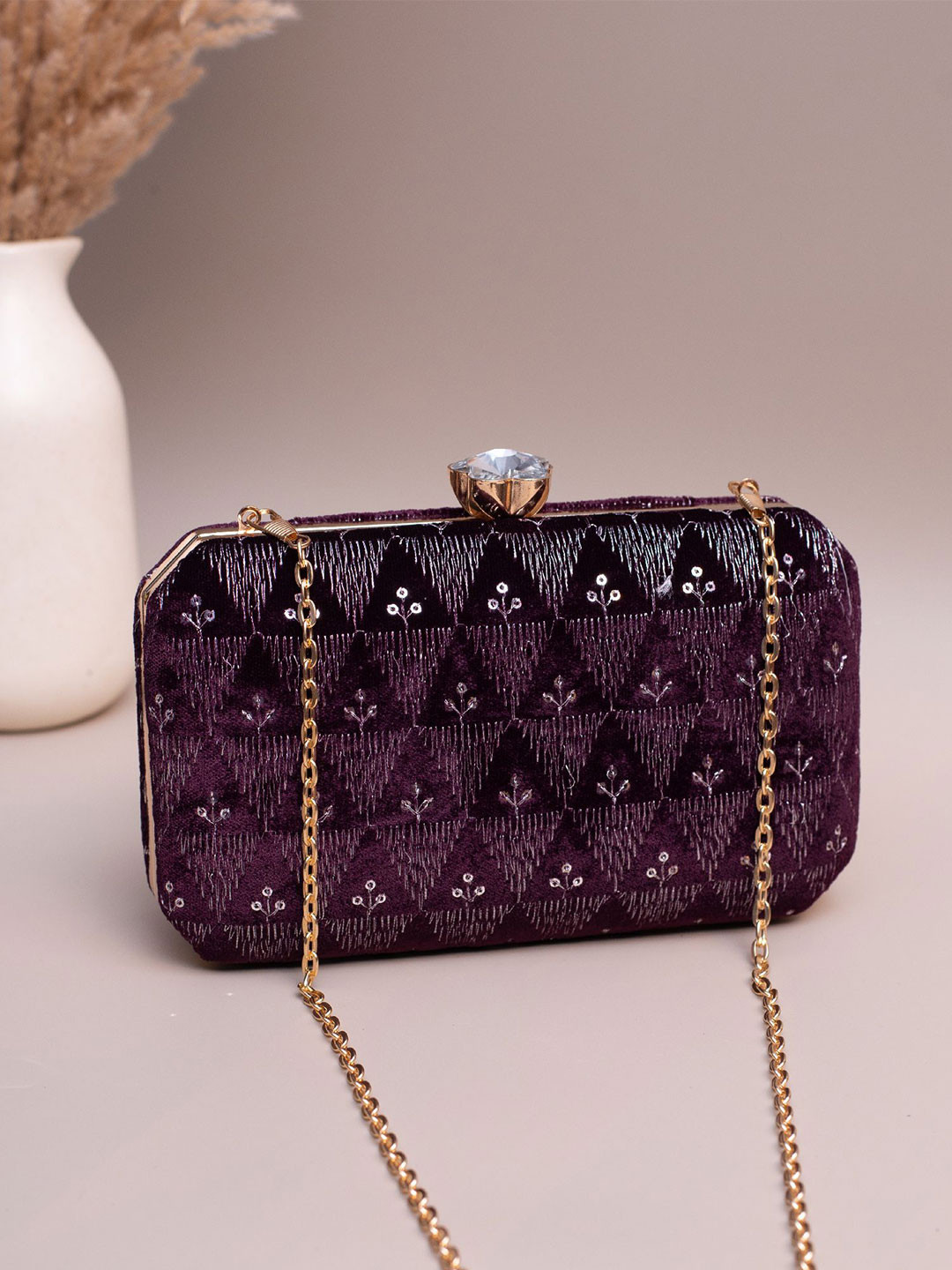 ARTKLIM Embroidered Sequins Box Clutch