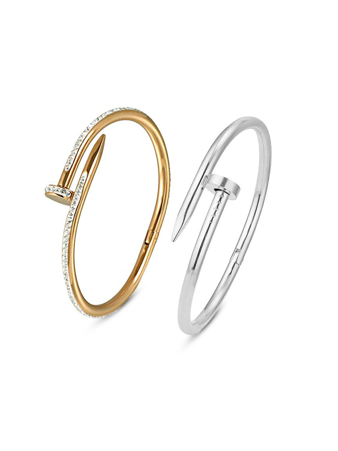 MEENAZ Set Of 2 Gold-Plated Stainless Steel American Diamond Anti Tarnis Kada Bracelets