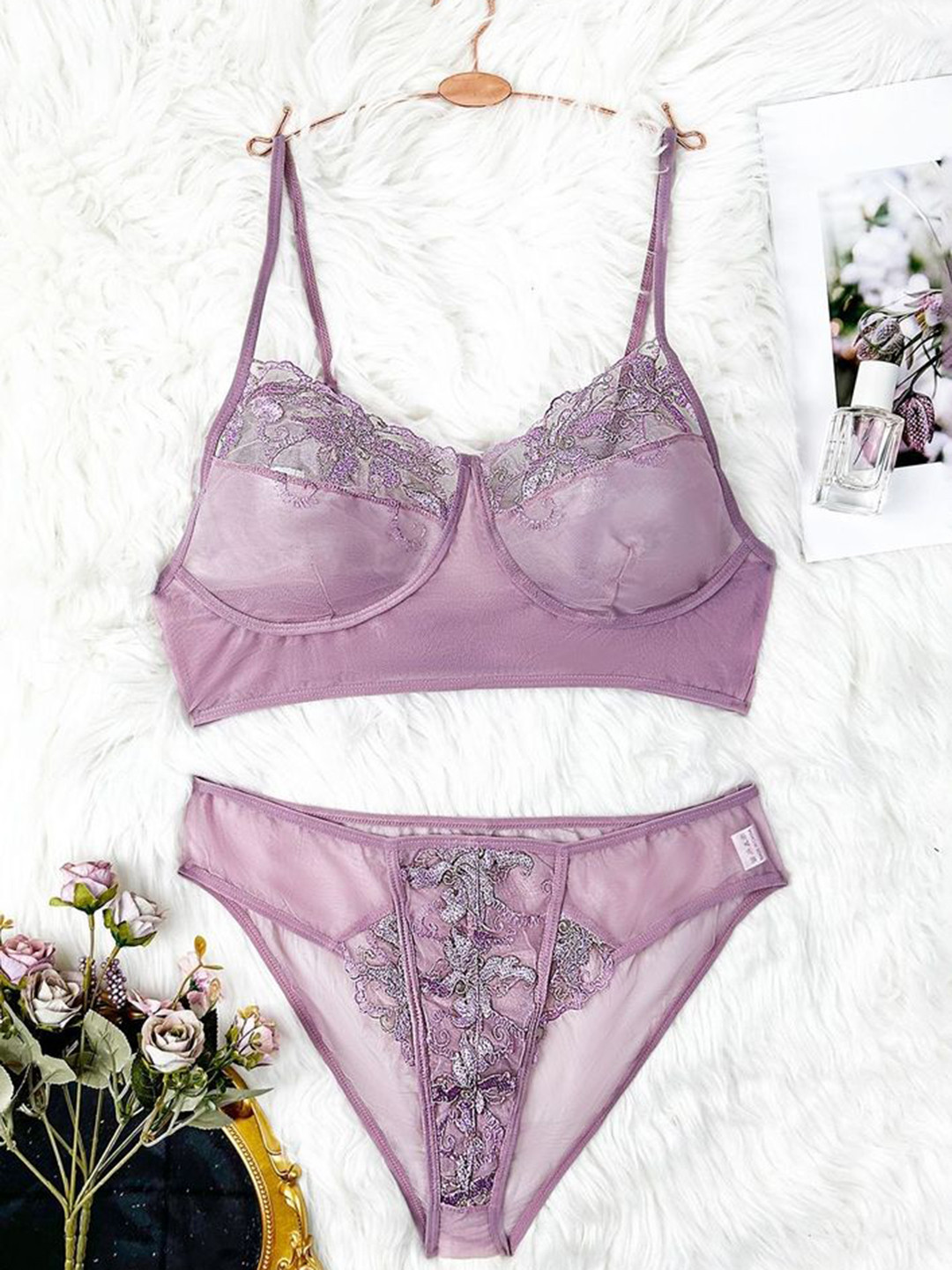 LULU & SKY Non Padded Lingerie Set KN-7395-LIGHT PURPLE