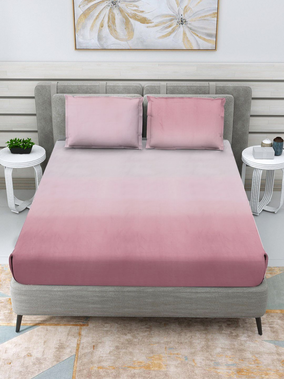Myntra Elegant Homes Purple Solid Satin 250 TC King Fine Bedsheet with 2 Pillow Covers-274 x 274 cm