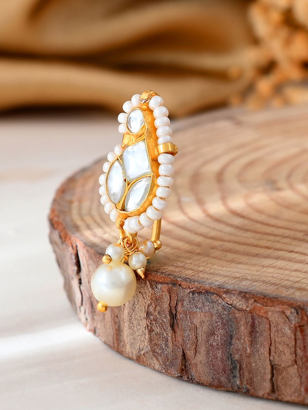 Voylla Gold-Plated Cubic Zirconia & Kundan Elegance Royal Stud Nosepin