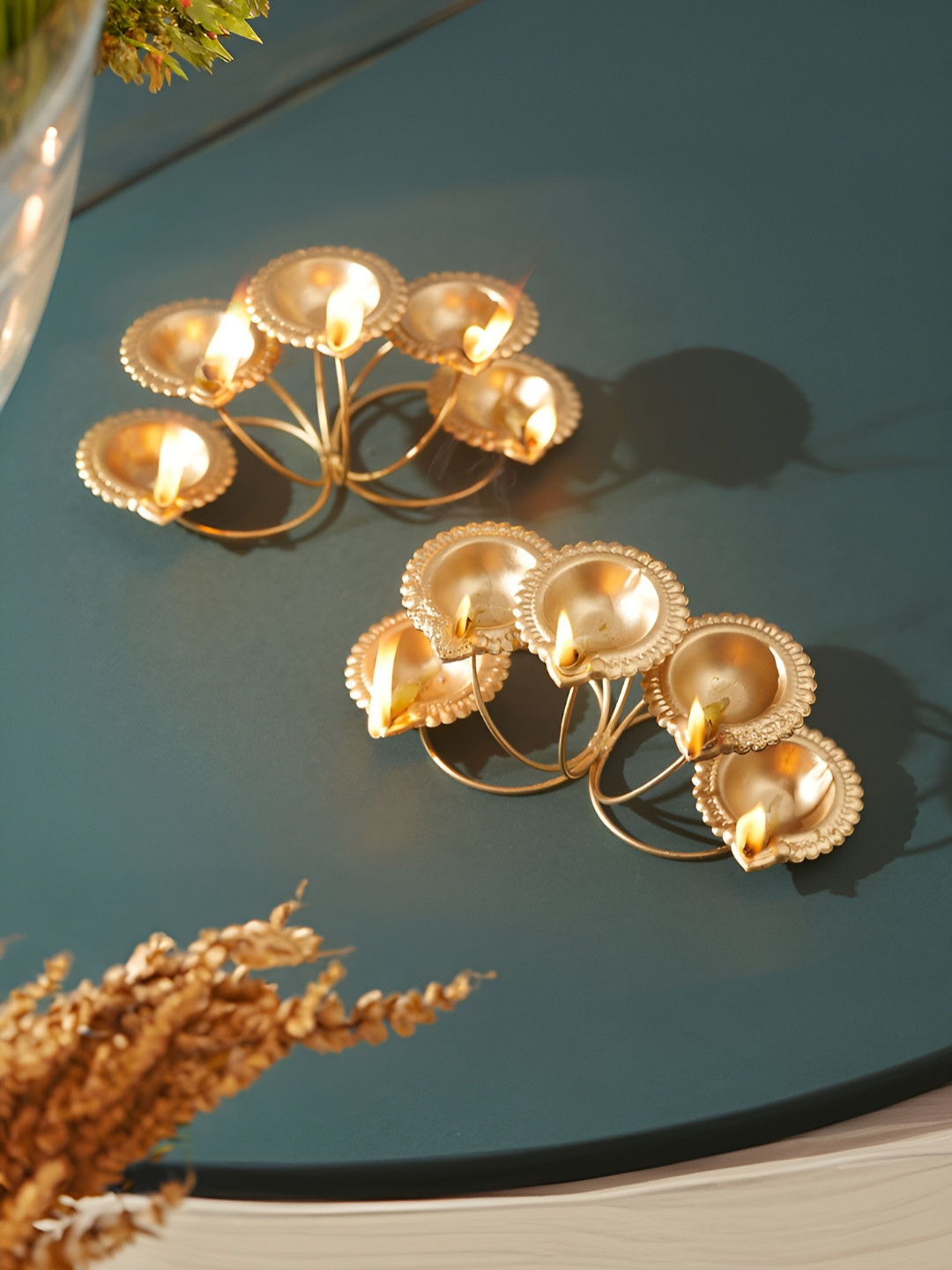 Homspurts 2 Pcs Antique 5 Diyas