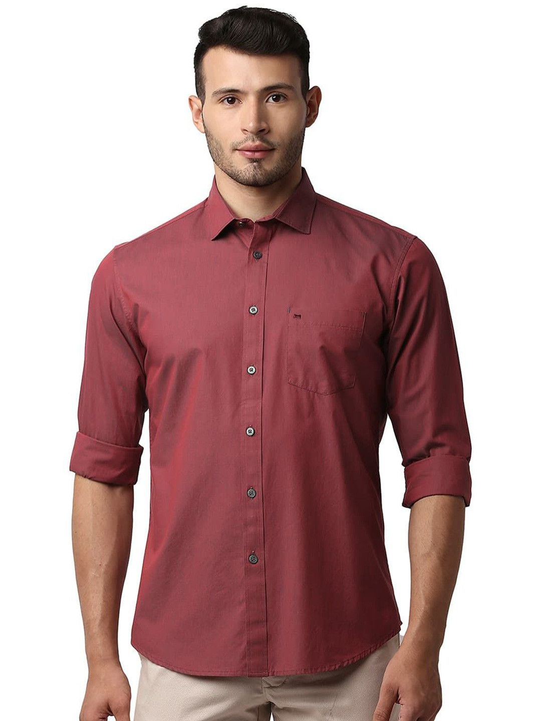 Basics Men Slim Fit Opaque Solid Cotton Casual Shirt