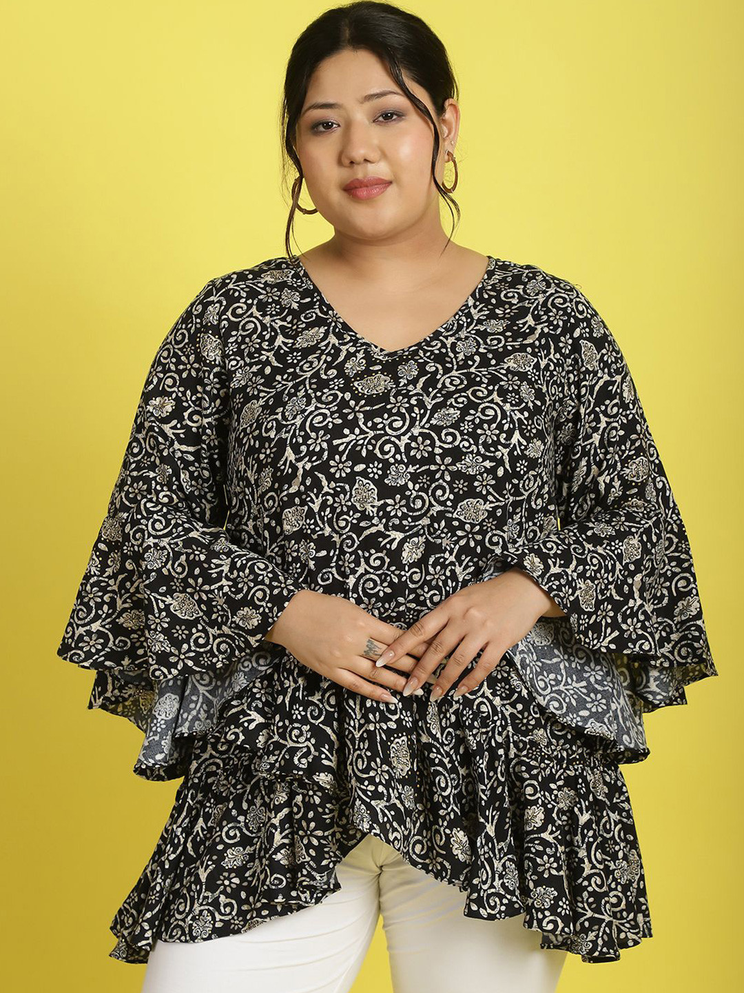 theRebelinme Women Floral Printed A-Line Plus Size Top