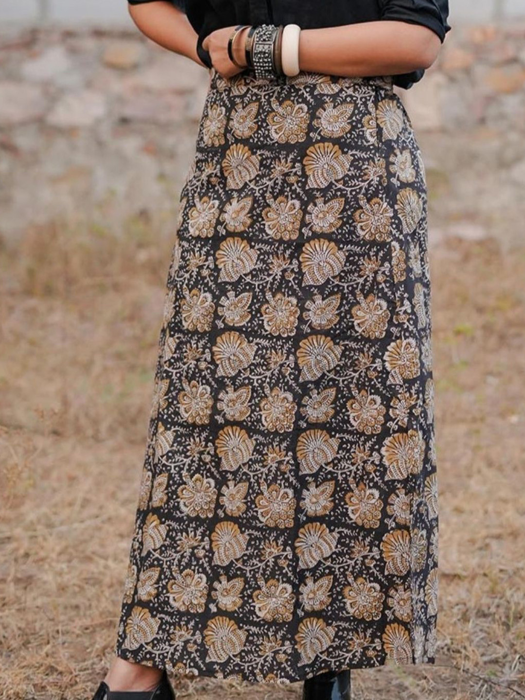 SASSY SAJJA Women Block Printed Maxi Skirt With Slit