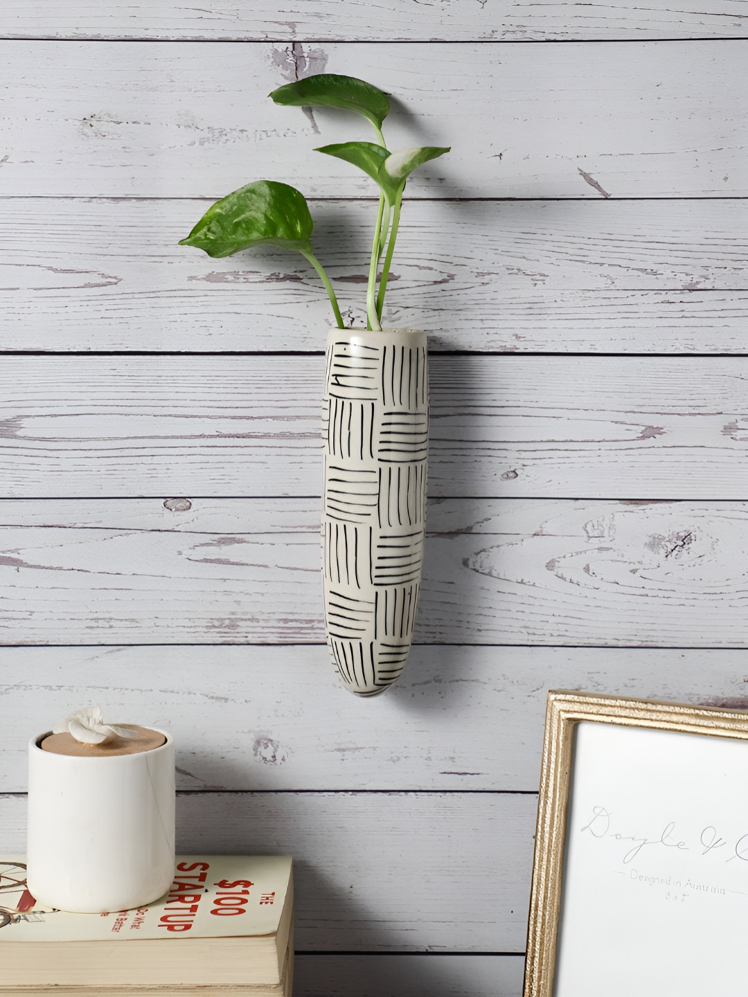 VarEesha Off White & Black Printed Wall Hanging Planter
