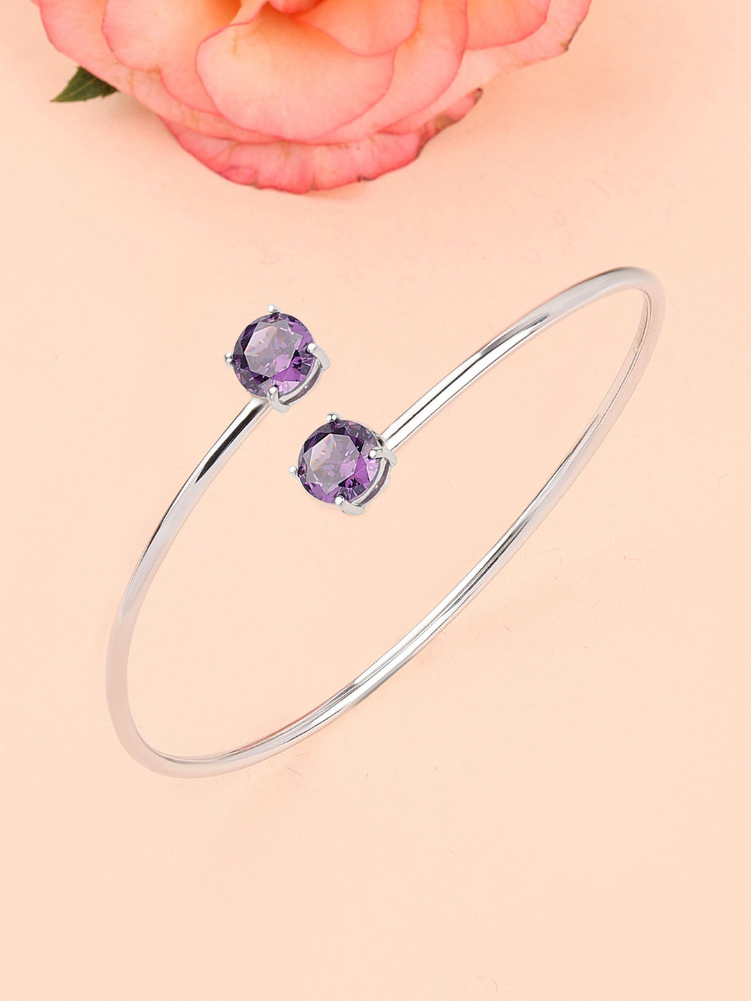 Ornate Jewels 925 Silver Purple Amethyst Open Flexible Bracelet