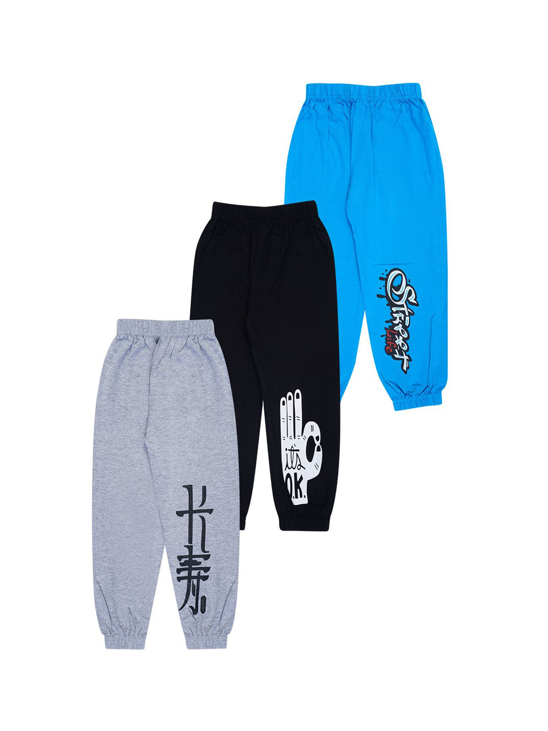 FAZZA Boys Set Of 3 Graphic Printed Cotton Track Pants