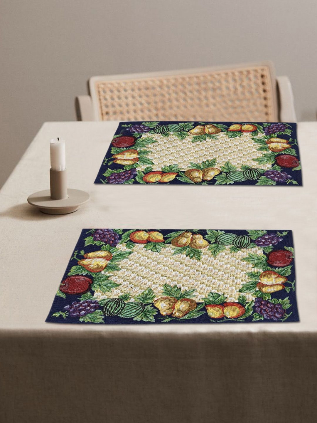 ANA 2-Pcs Beige & Green Printed Rectangular Table Placemats