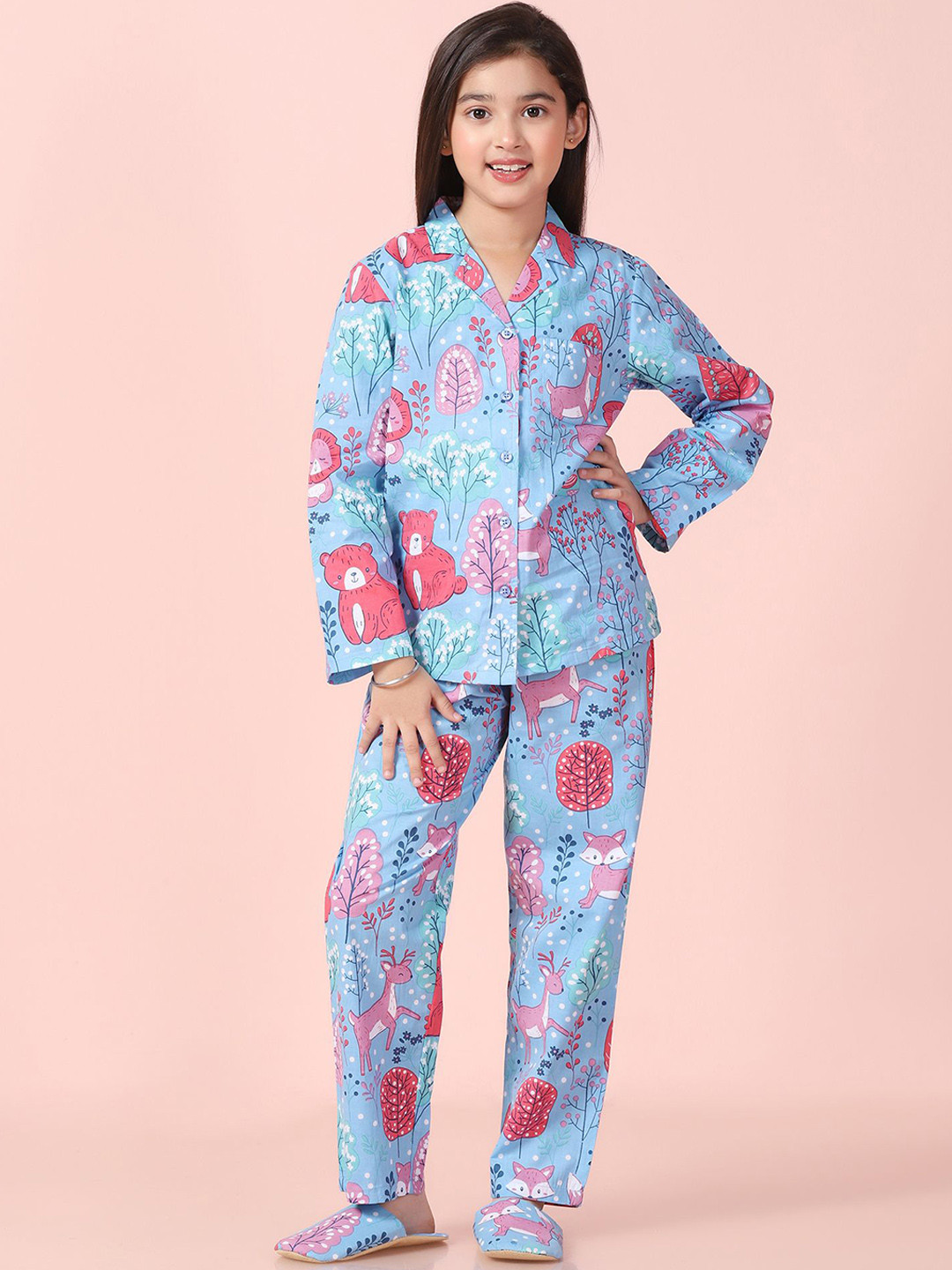 PICCOLO Girls Pure Cotton Cartoon Characters Printed Night suit