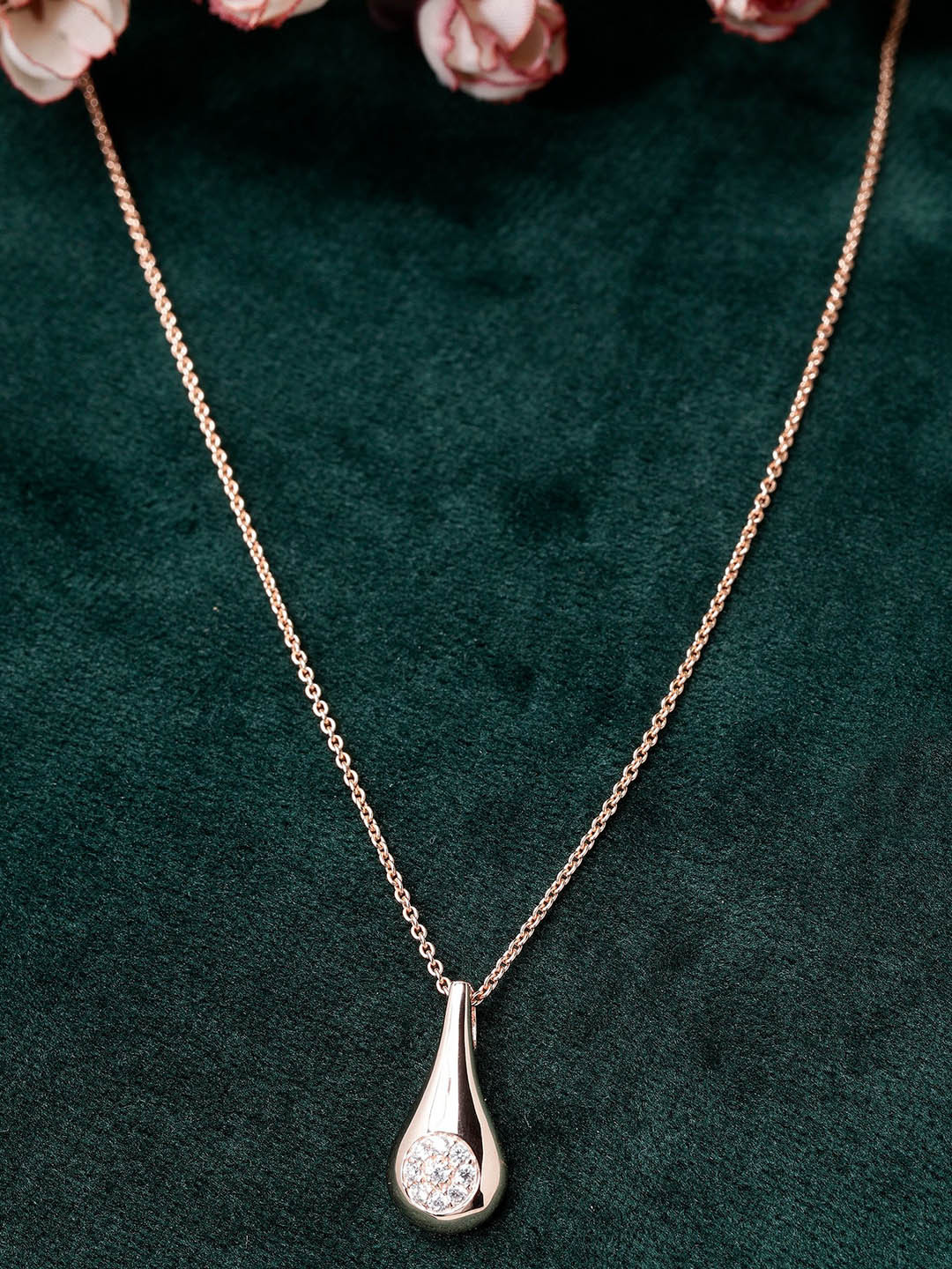 DIAVO 925 Sterling Silver Rose Gold-Plated Cubic Zirconia Oval Pendant