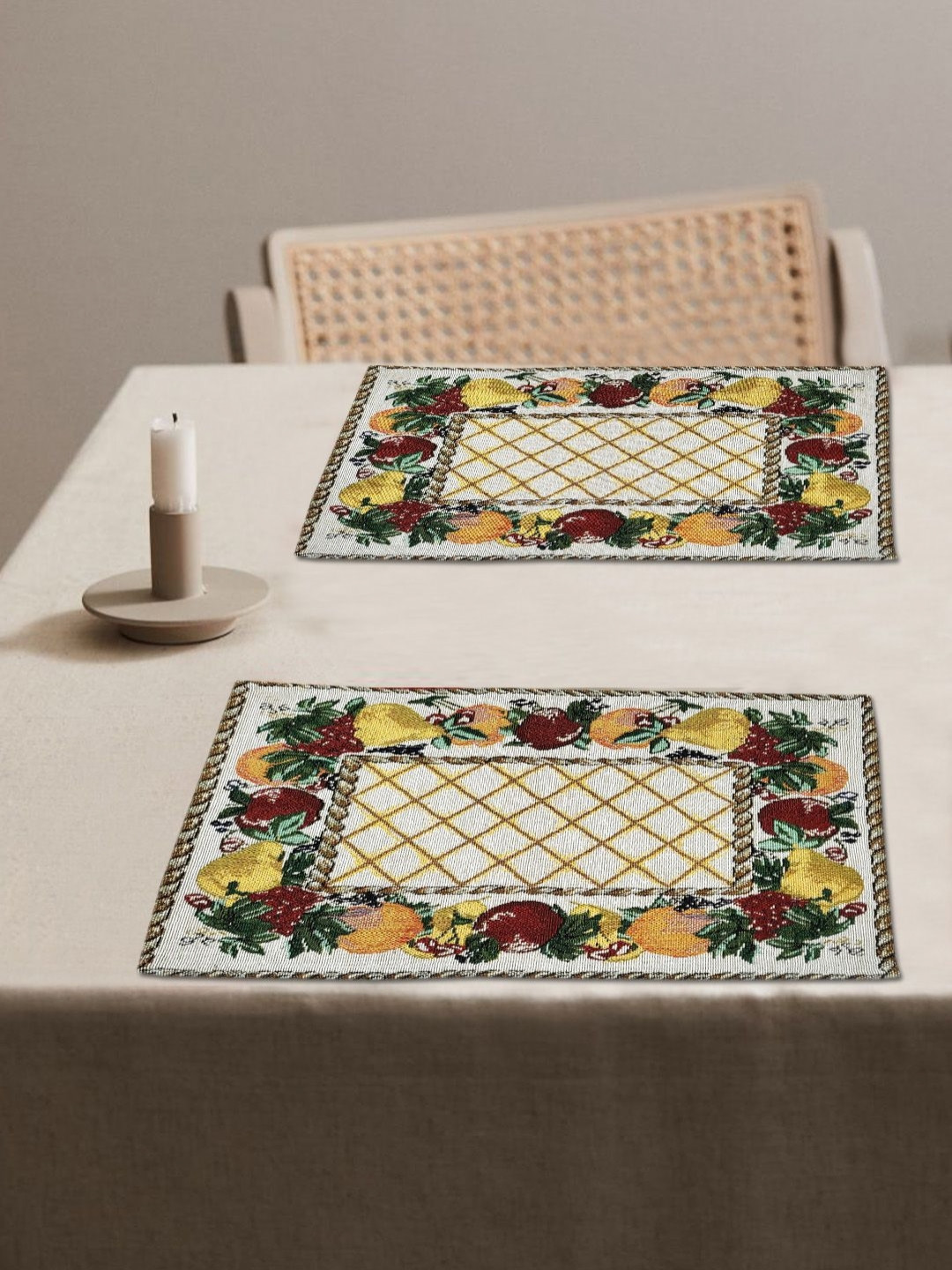 ANA 2-Pcs Beige & Green Printed Rectangular Table Placemats