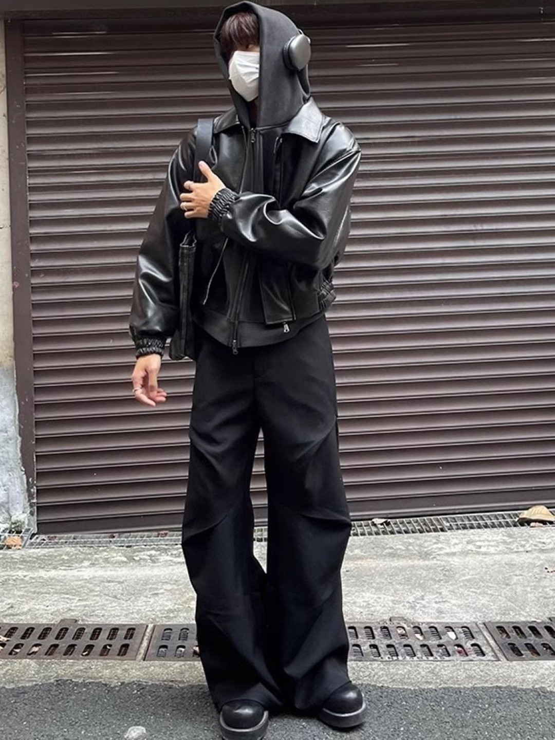 HERE&NOW Men Hooded Solid Leather Casual Leather Jacket