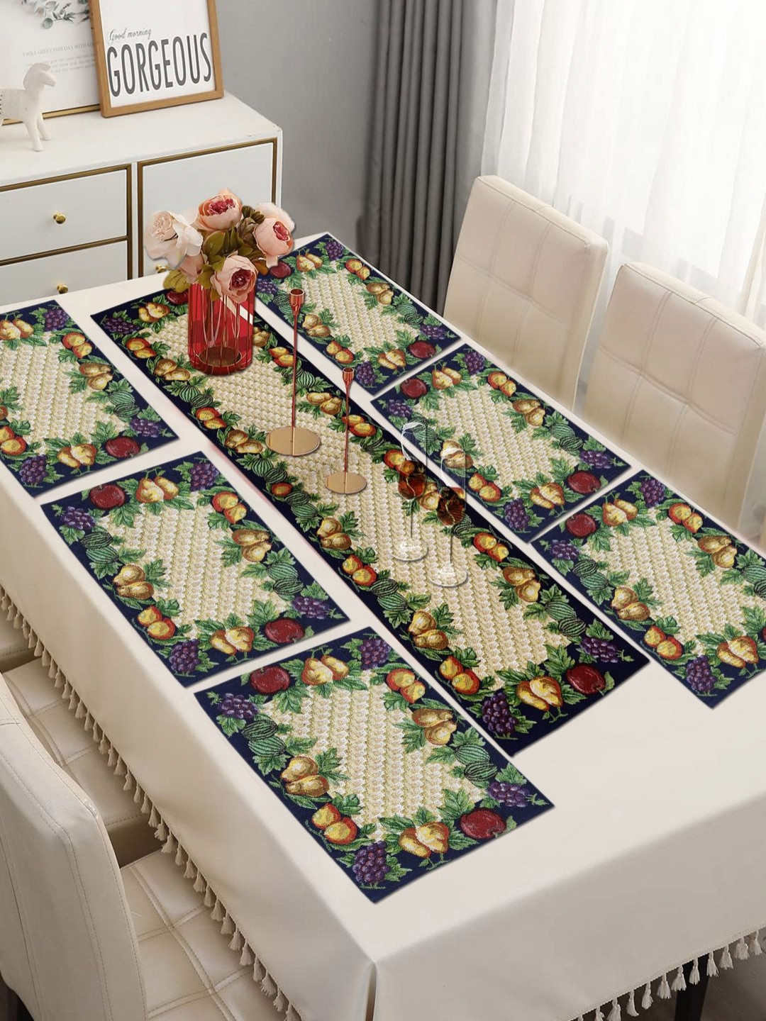 ANA 7 Pcs Violet & Yellow Printed Table Place Mats