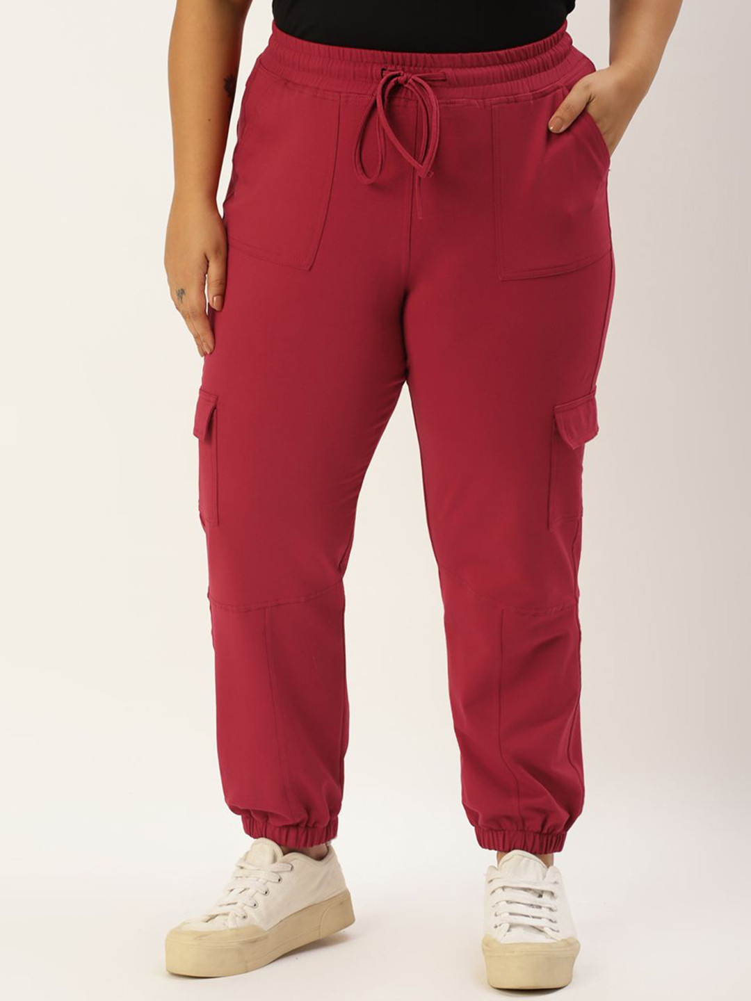 theRebelinme Women Smart High-Rise Easy Wash Pleated Plus Size Cargos Trousers