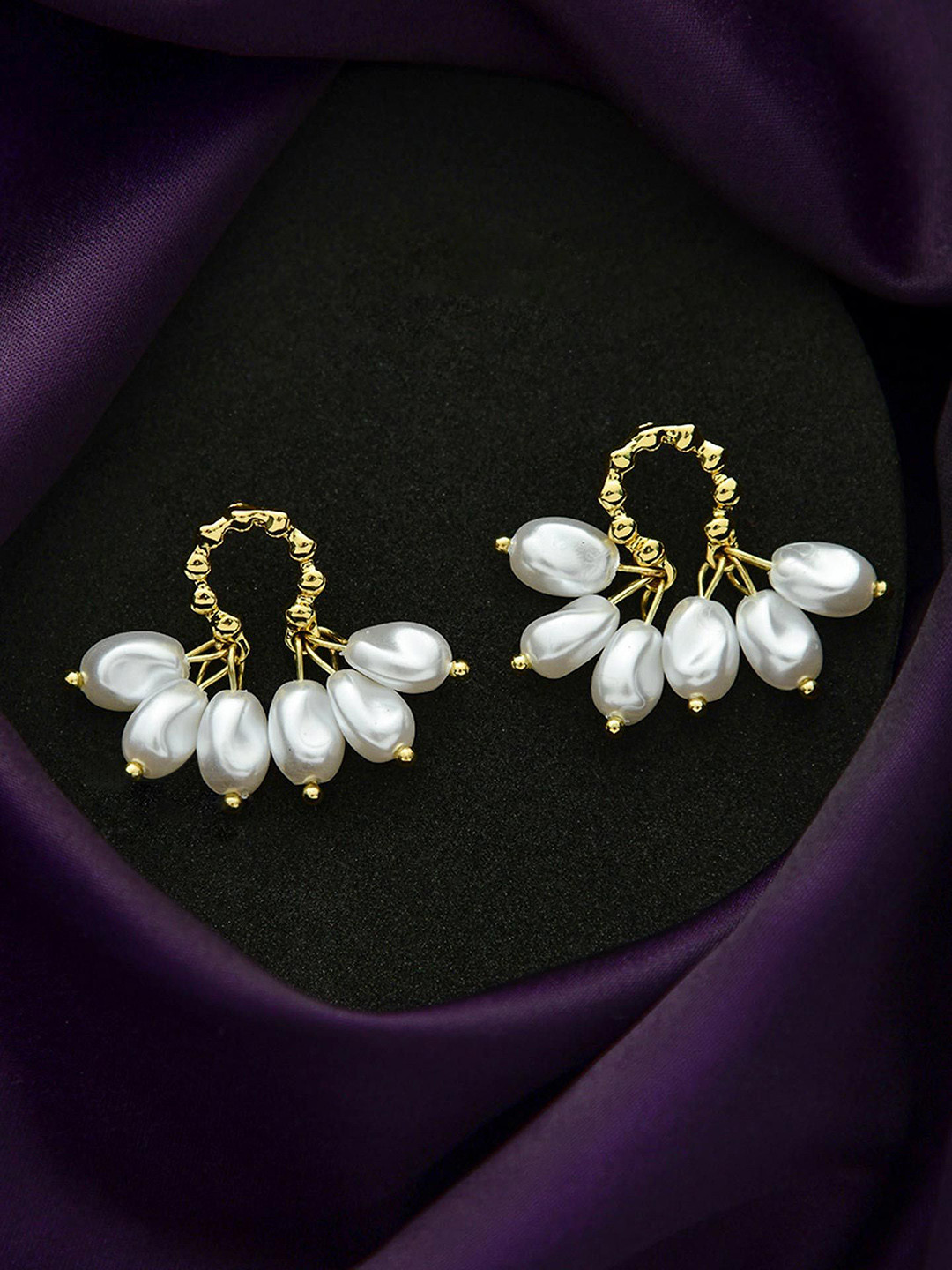 EVERSTYLISH Budding Blossoms Gold Plated Pearls Studded Quirky Drop Earrings